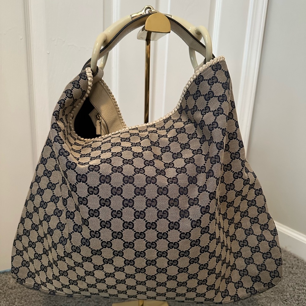 Gucci Canvas Large Horsebit Hobo Bag